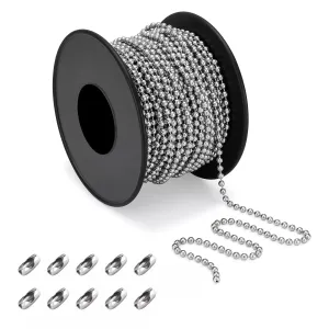 304 Stainless Steel Ball Chain for Blinds & Shades with 10 Connectors-32ft length, Fix or Replace for Broken Roller Shade Chain, Great For Vertical Window Blinds, Plumbing and Other DIY Applications