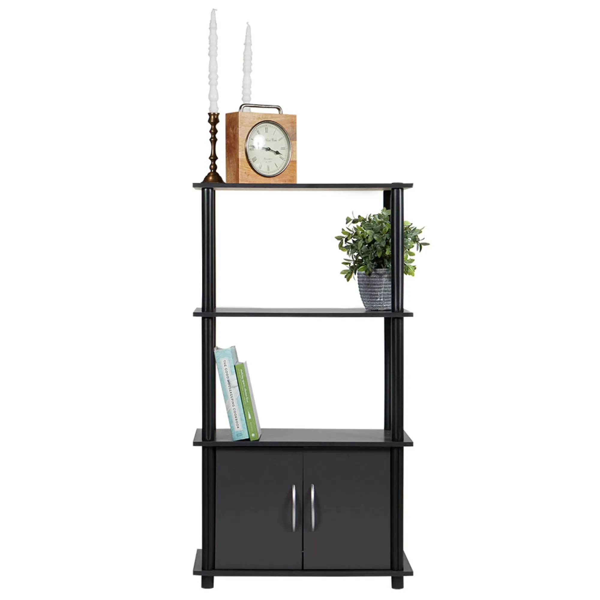 4 Tier Storage Shelf with Cabinet, Grey