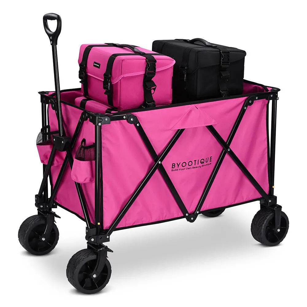 42" Foldable Utility Wagon Pink Folding Shopping Beach Wagon