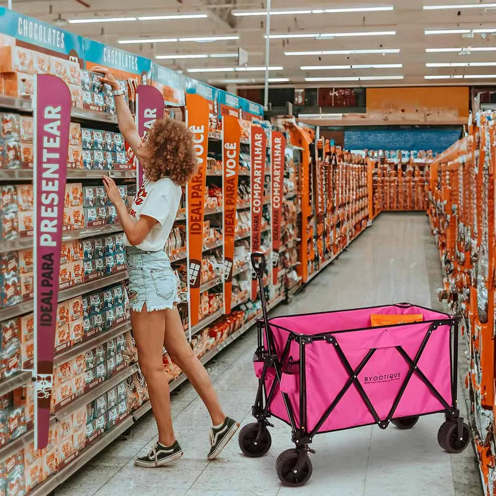 42" Foldable Utility Wagon Pink Folding Shopping Beach Wagon