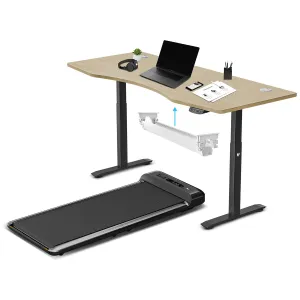 Adjustable Oak Standing Desk with WalkingPad M2 Treadmill