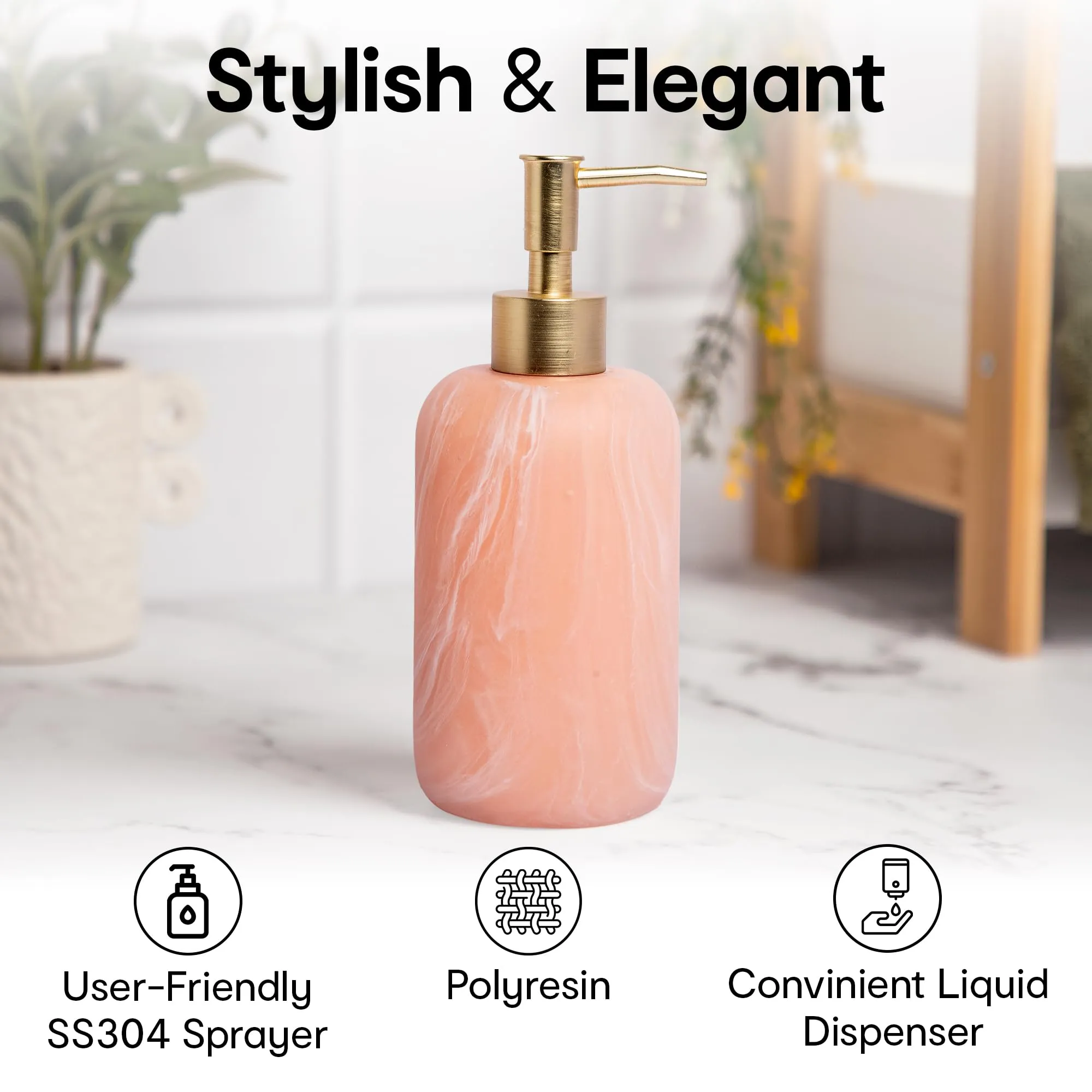 Anko Pink Resin Soap Dispenser - Set of 3 | Stylish Bathroom Accessory | Decor | Pink, 19.5cm (H) x 7.8cm (Dia.)