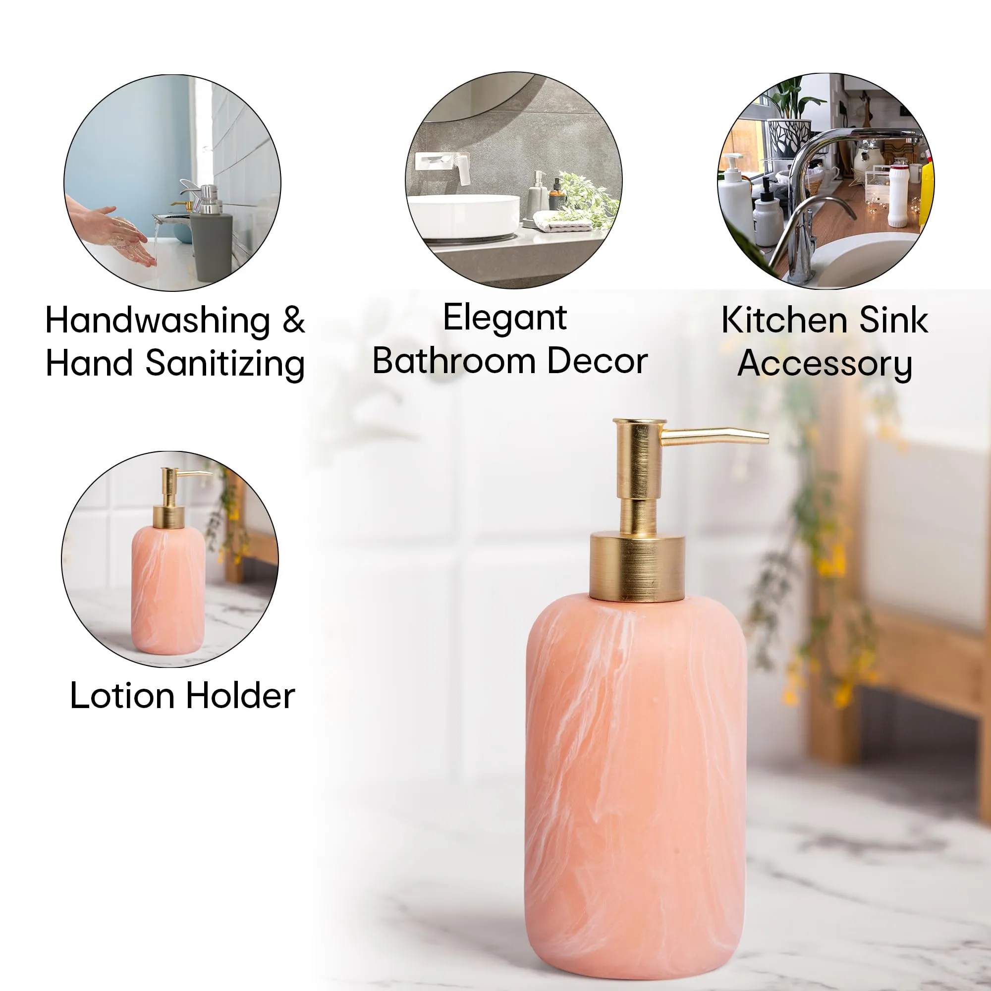 Anko Pink Resin Soap Dispenser - Set of 3 | Stylish Bathroom Accessory | Decor | Pink, 19.5cm (H) x 7.8cm (Dia.)