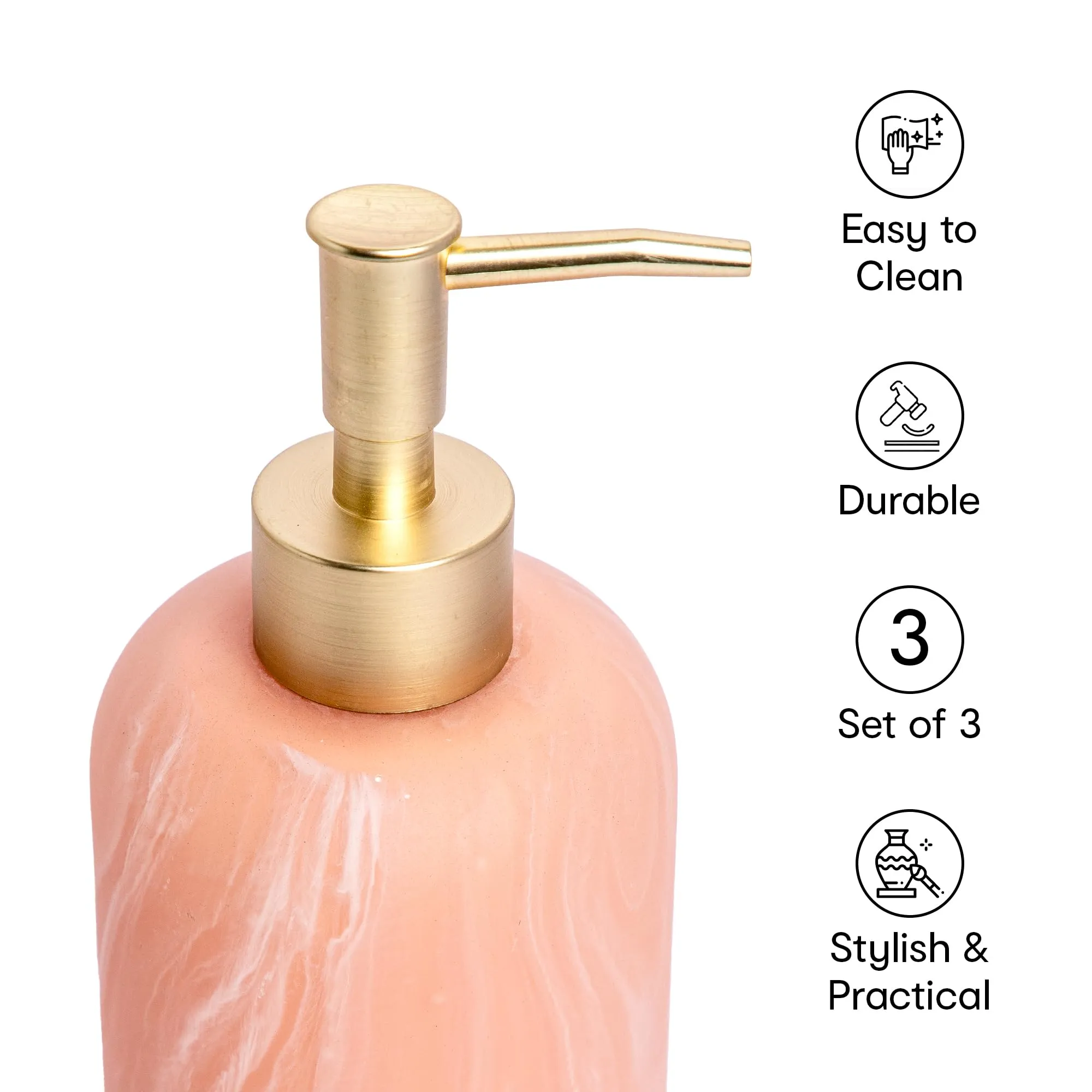 Anko Pink Resin Soap Dispenser - Set of 3 | Stylish Bathroom Accessory | Decor | Pink, 19.5cm (H) x 7.8cm (Dia.)