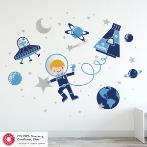 Astronaut Boy Space Walk Fabric Wall Decal