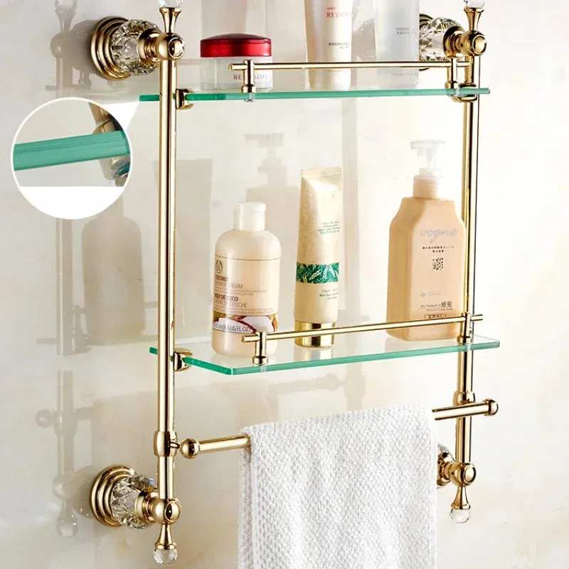 Bathroom Towel Shelf Gold Finished Bath Toilet Bathroom Accessories