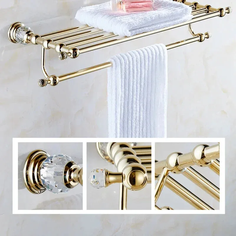 Bathroom Towel Shelf Gold Finished Bath Toilet Bathroom Accessories