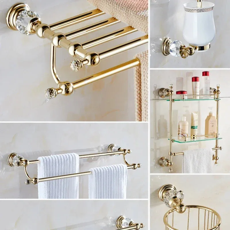 Bathroom Towel Shelf Gold Finished Bath Toilet Bathroom Accessories