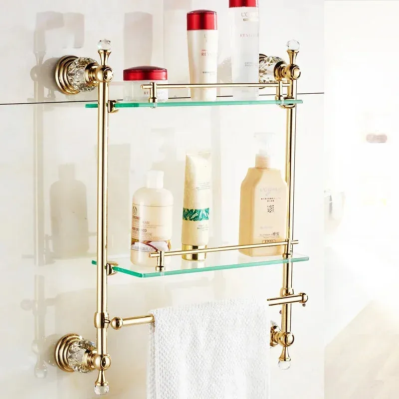 Bathroom Towel Shelf Gold Finished Bath Toilet Bathroom Accessories