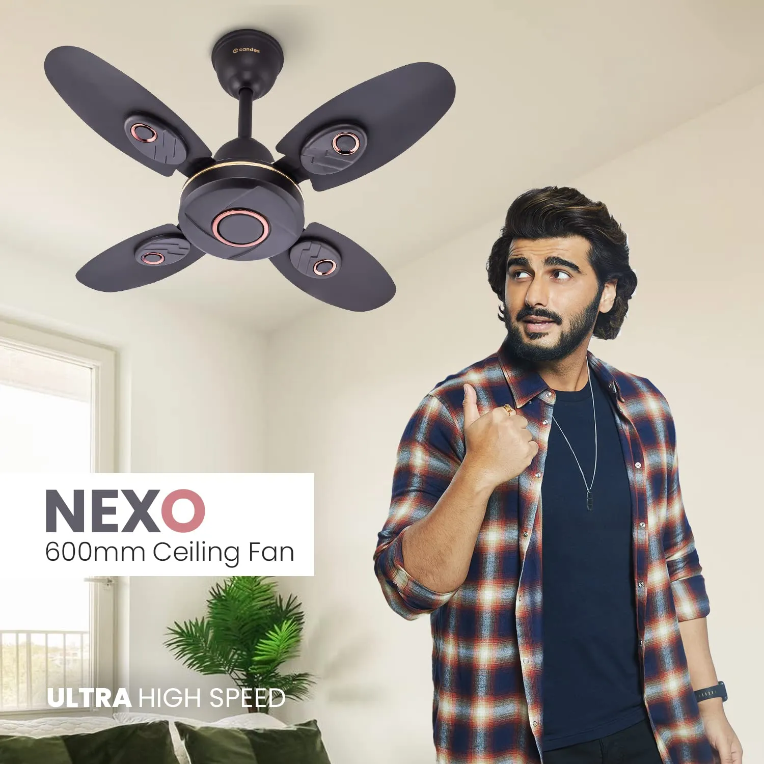 Candes Nexo Designer 600 mm /24 inch High Speed Ceiling Fan | BEE Star Rated, Noiseless & Energy Saving | Small Fan for Kitchen, Balcony & Small Room | 1 1 Year Warranty | Coffee Brown