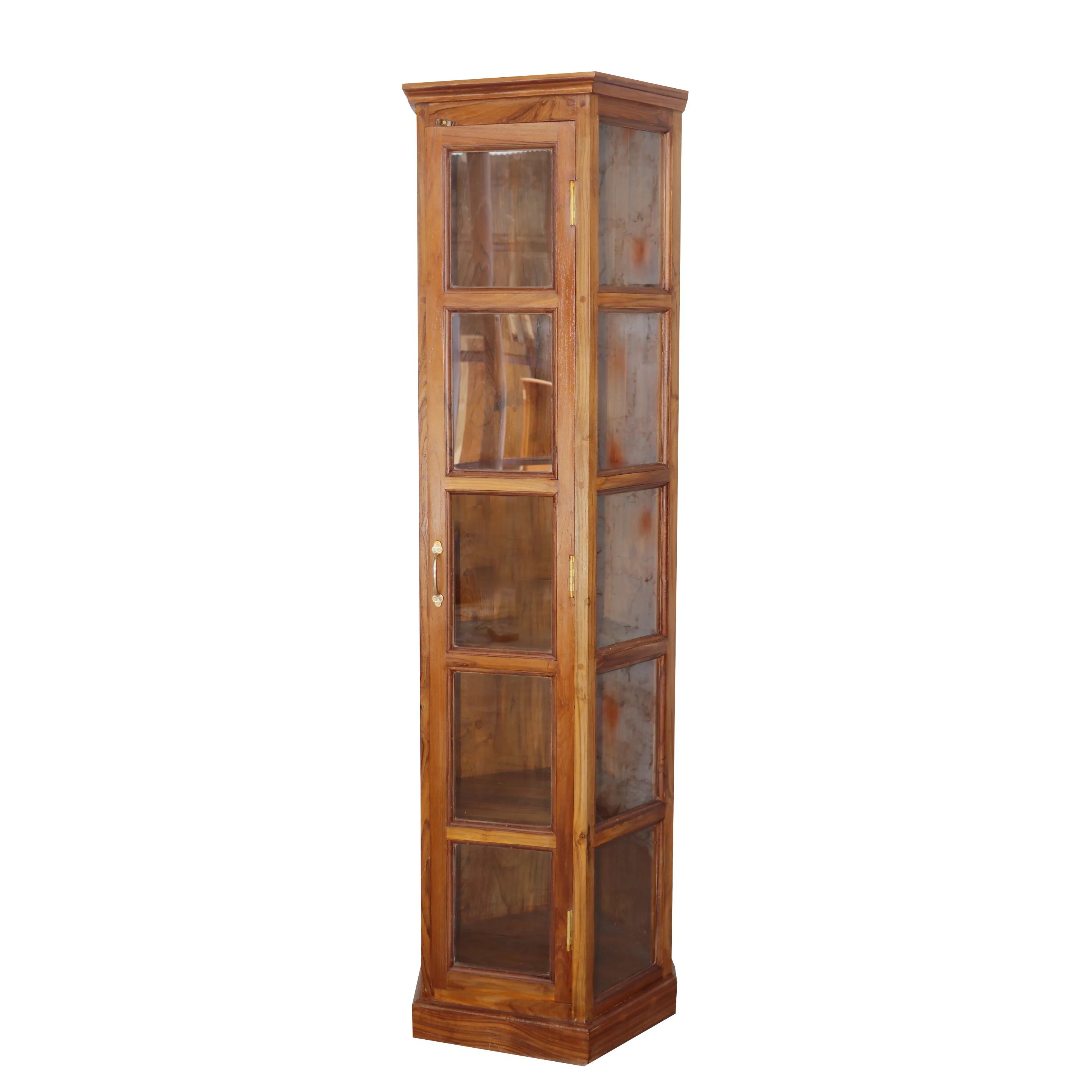 Compact long angled teak wood showcase