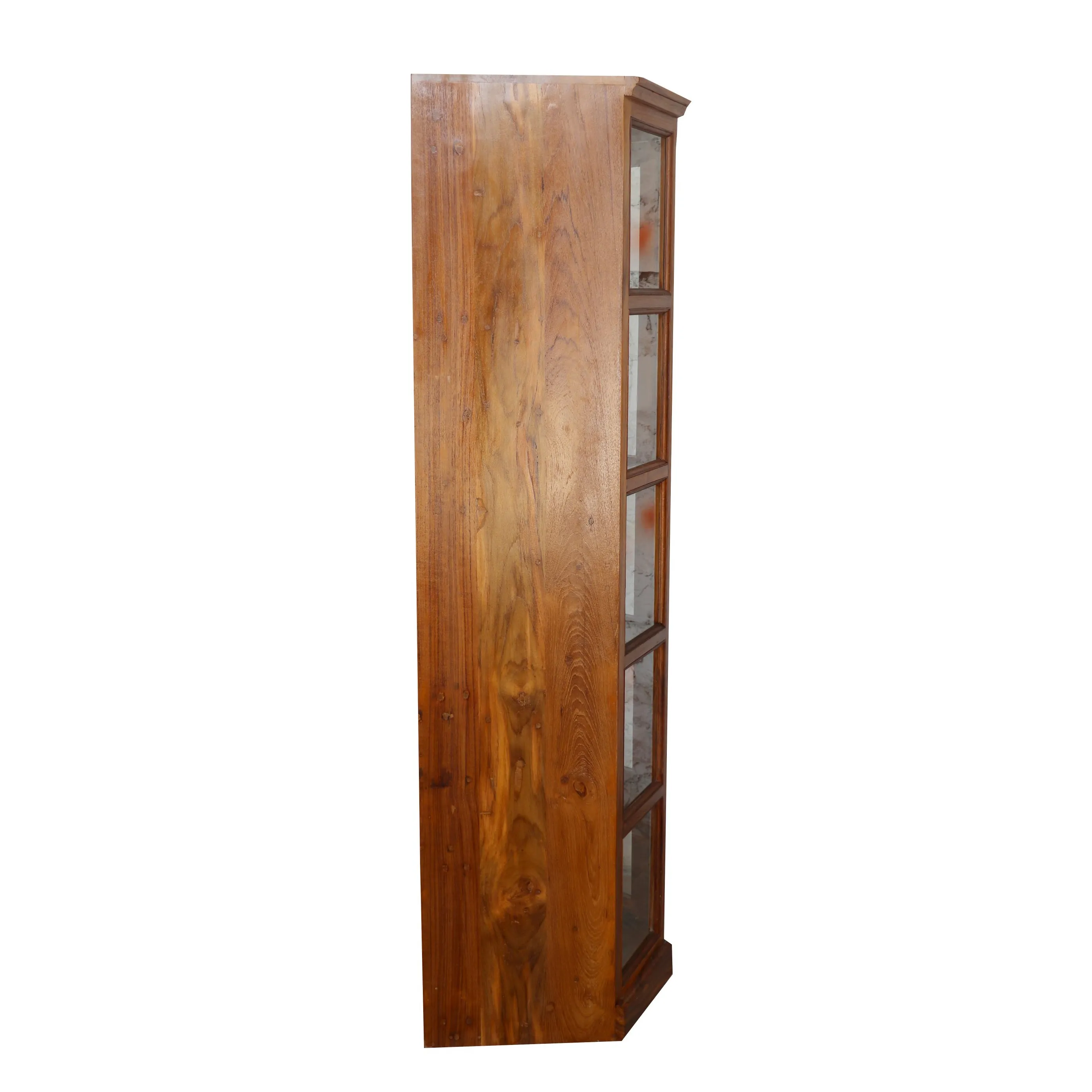 Compact long angled teak wood showcase