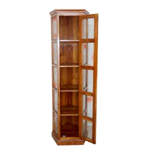 Compact long angled teak wood showcase