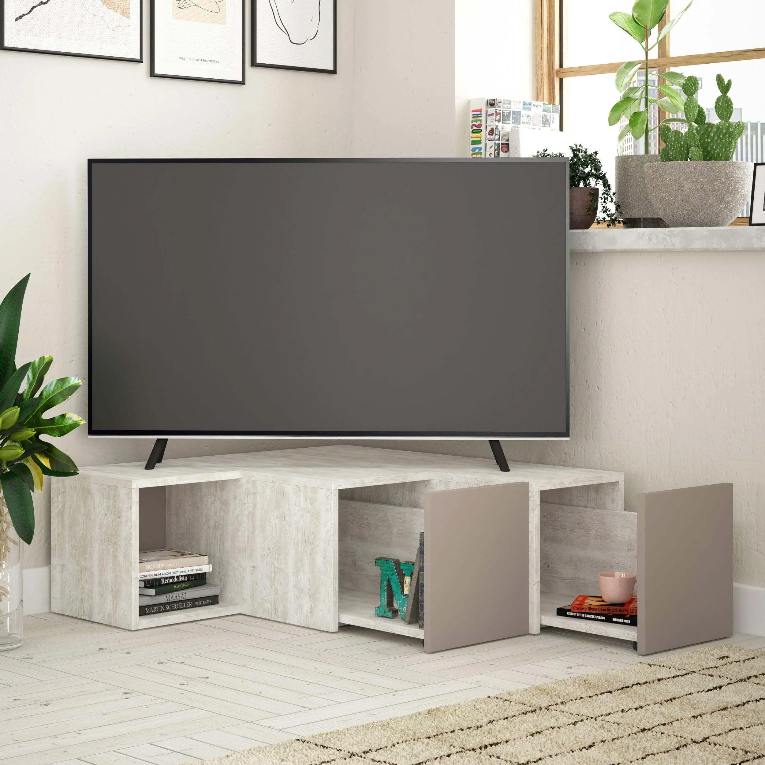 Compact Modern TV Stand Multimedia Centre With Storage Cabinet 94.2cm