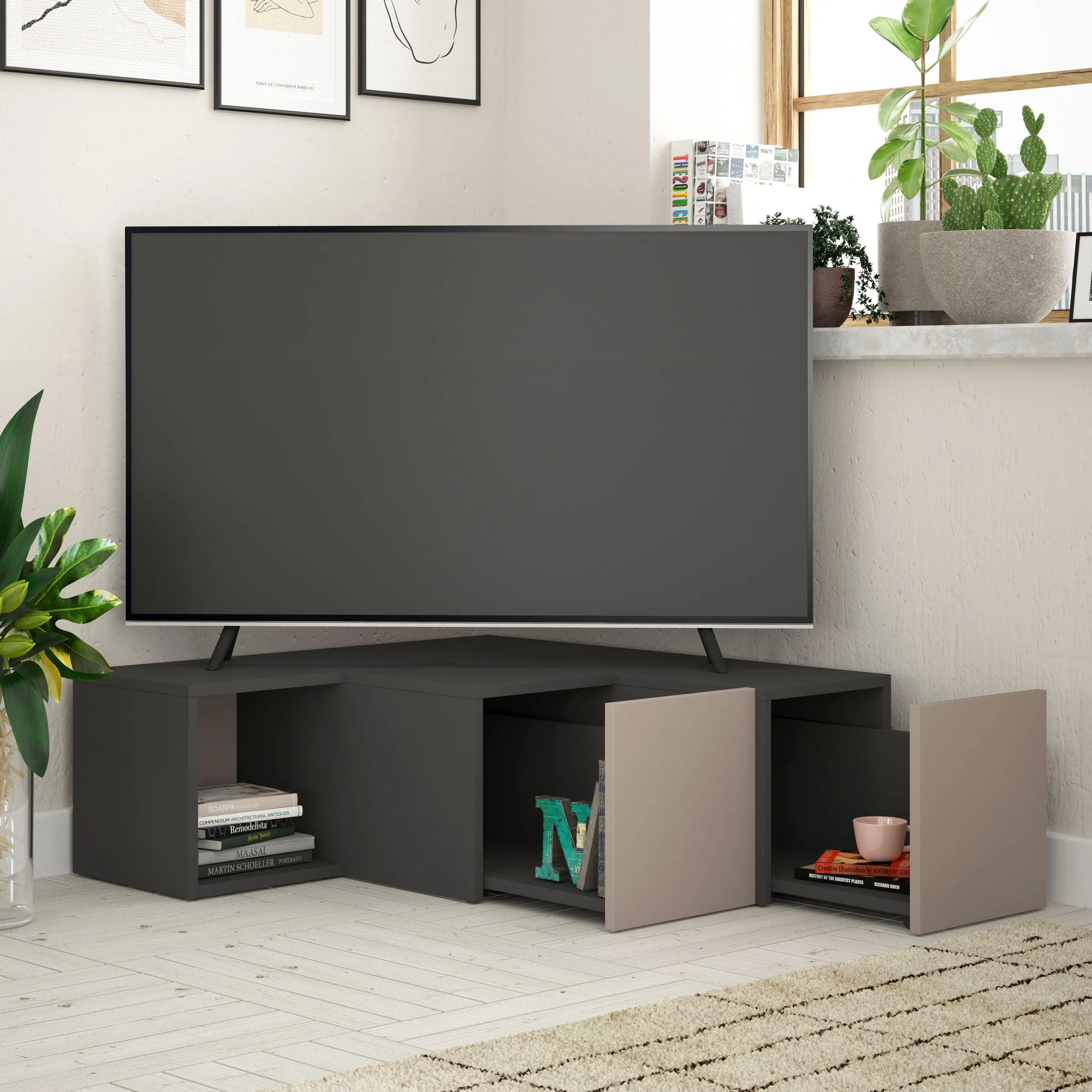 Compact Modern TV Stand Multimedia Centre With Storage Cabinet 94.2cm