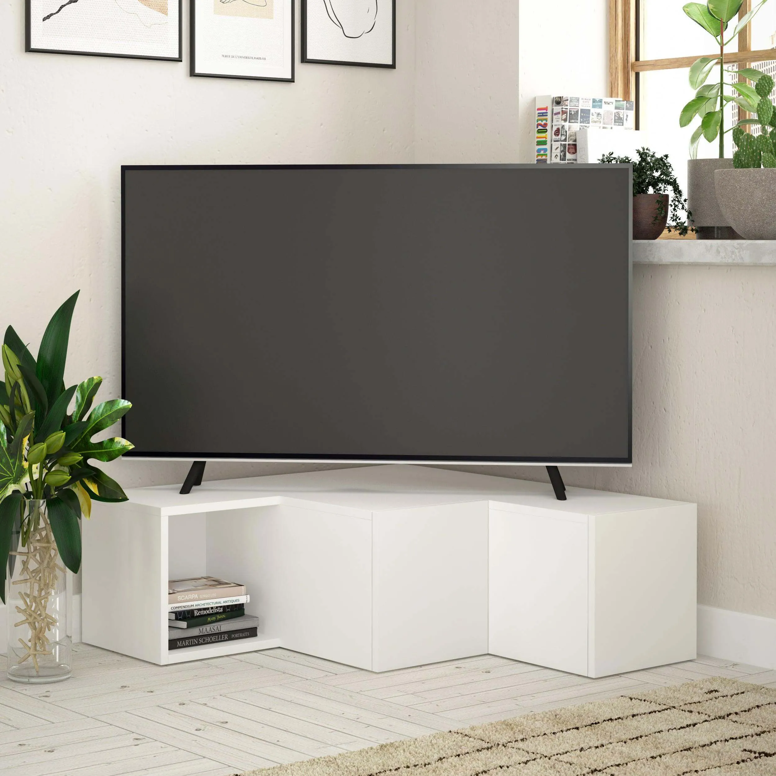 Compact Modern TV Stand Multimedia Centre With Storage Cabinet 94.2cm