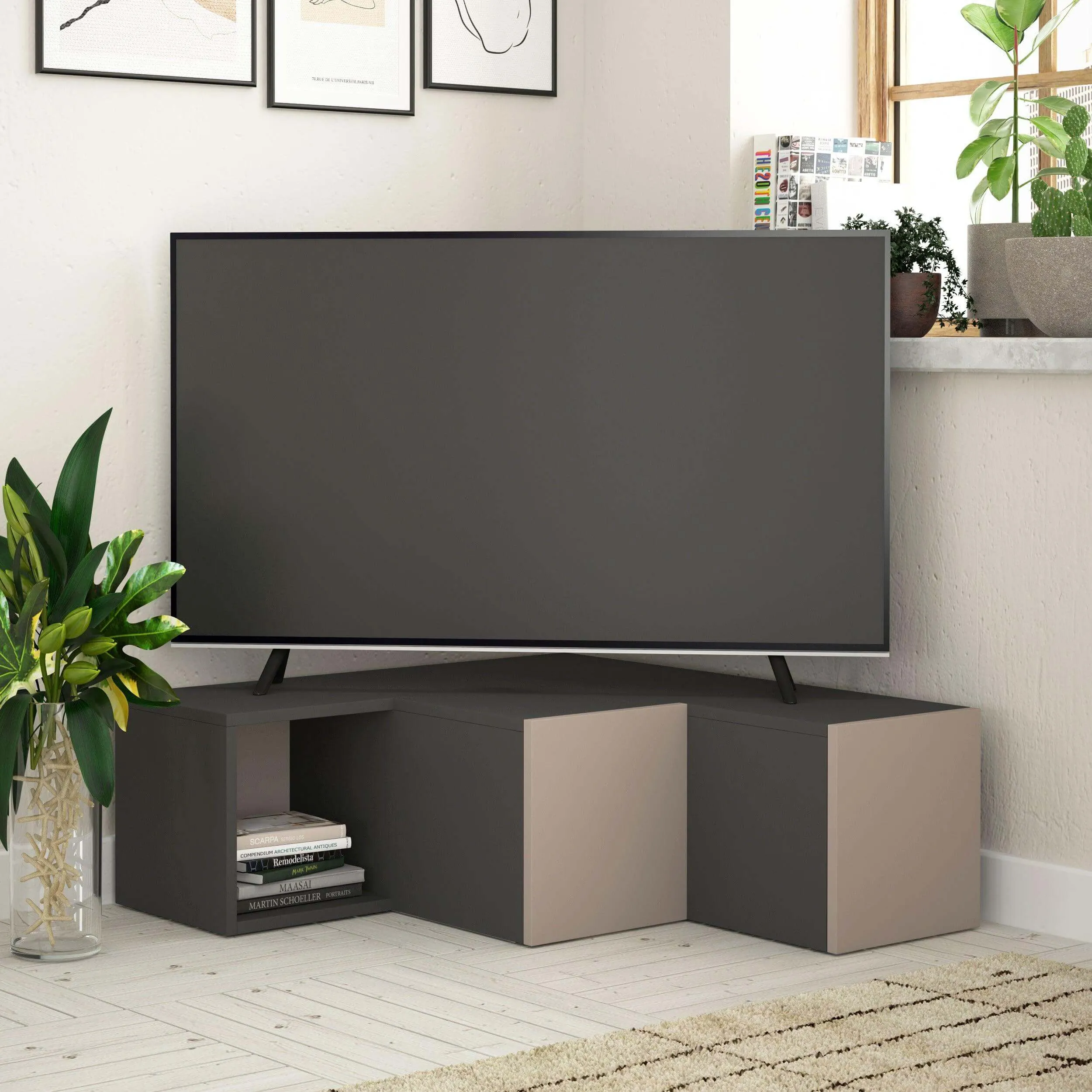 Compact Modern TV Stand Multimedia Centre With Storage Cabinet 94.2cm