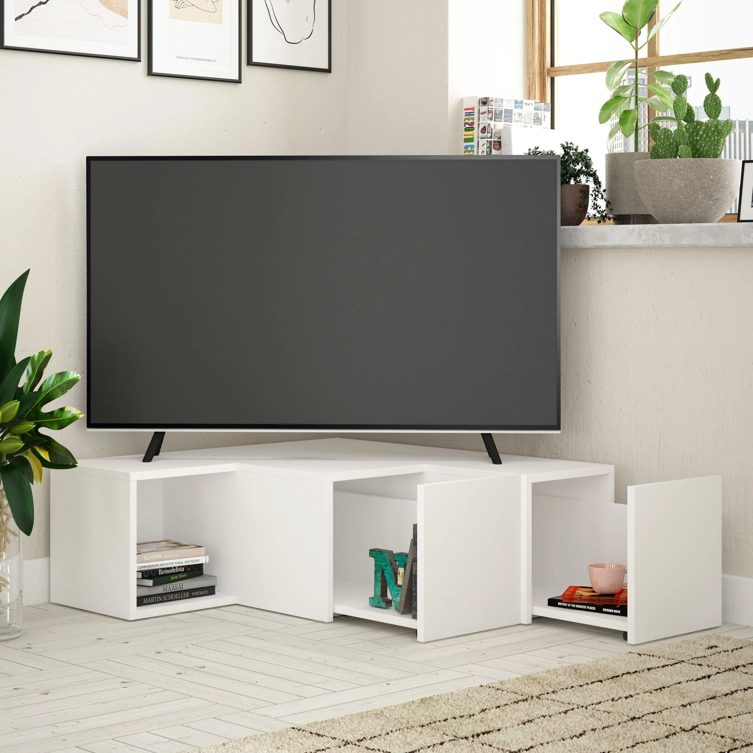 Compact Modern TV Stand Multimedia Centre With Storage Cabinet 94.2cm