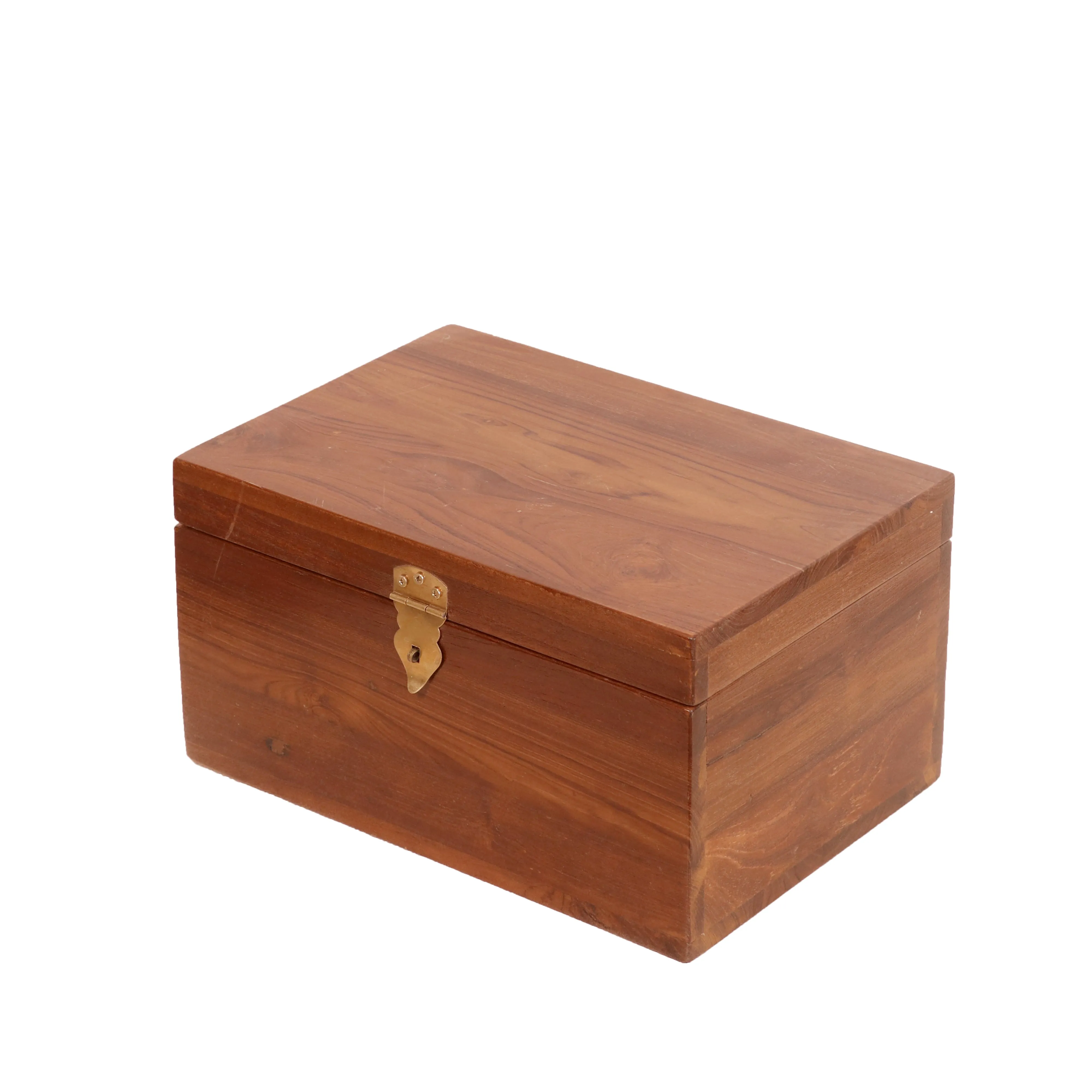 Compact teak multi compartment jewelry box