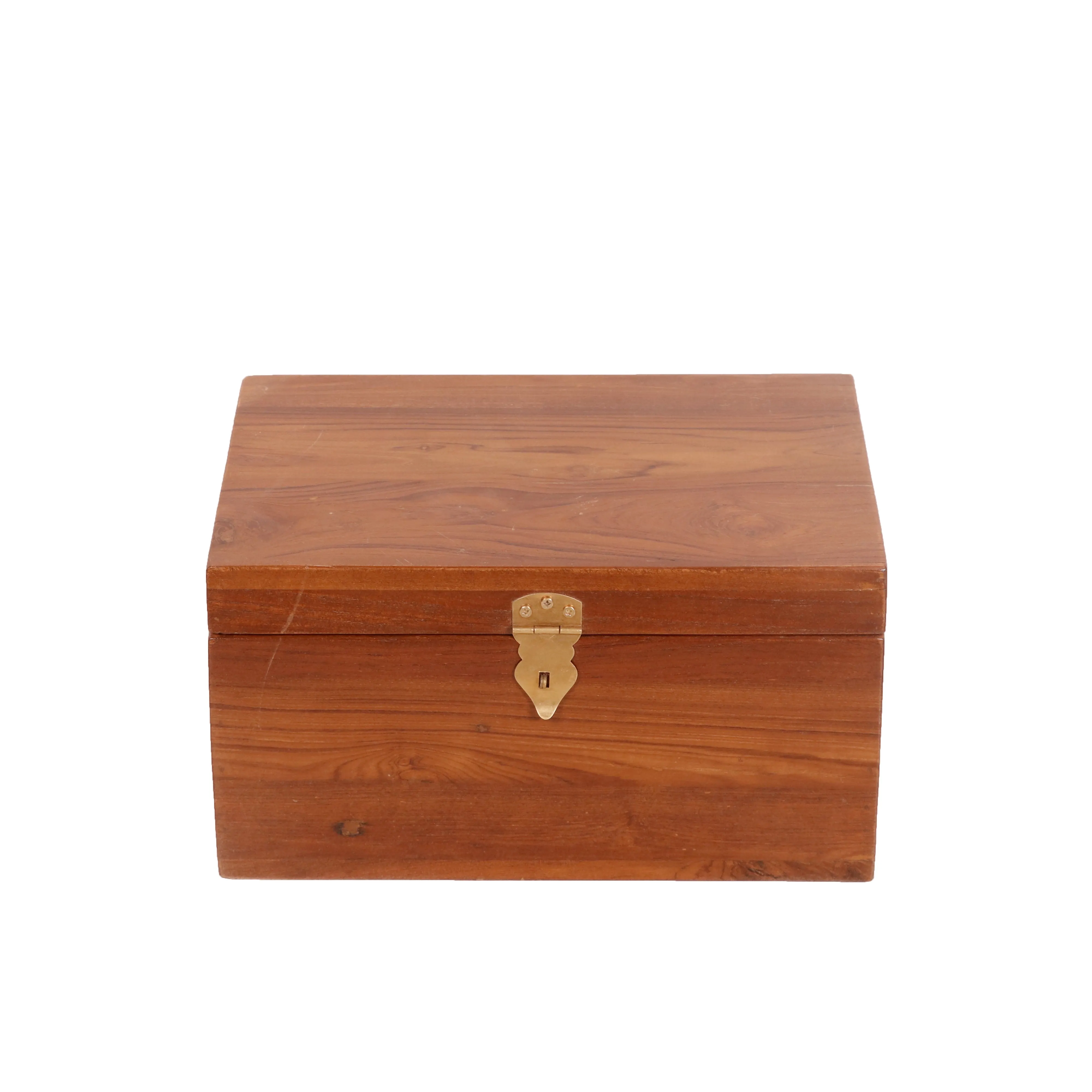 Compact teak multi compartment jewelry box