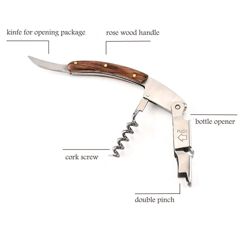 CORKSCREW OPENER (STAINLESS STEEL & NATURAL ROSEWOOD)