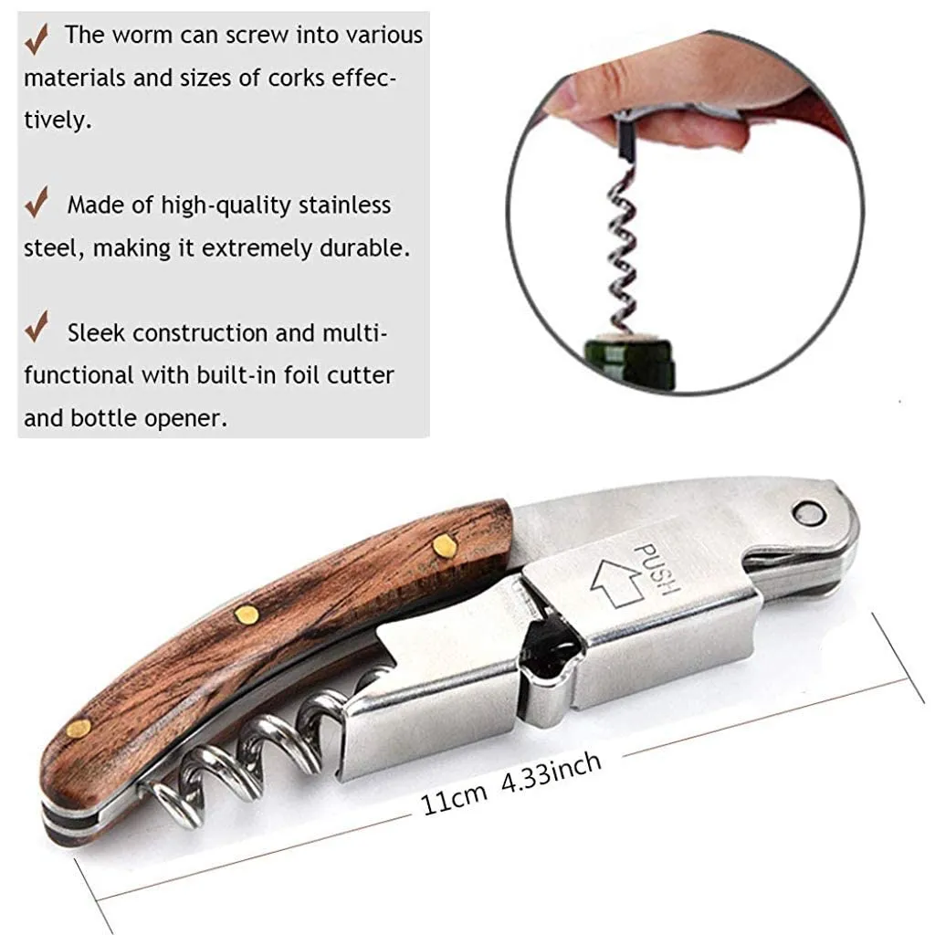 CORKSCREW OPENER (STAINLESS STEEL & NATURAL ROSEWOOD)