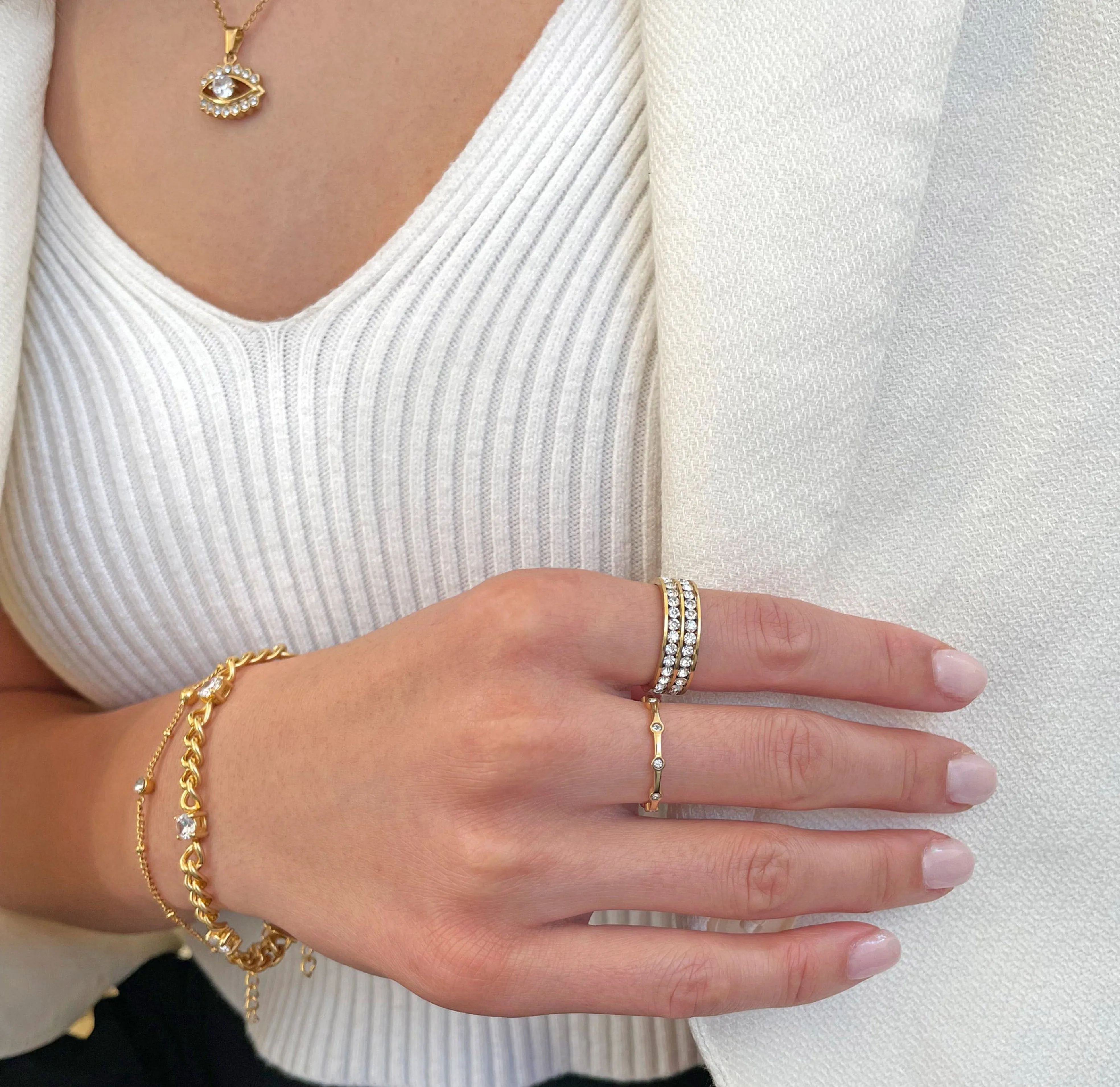 DAPHNE THIN GOLD PAVE STACKABLE RING