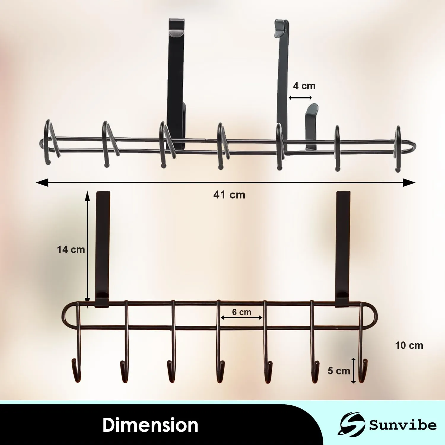 Detachable Over The Door Hanger, Adjustable Drill Free 7 Hooks Hanger for Home and Office (1 Piece, Black)