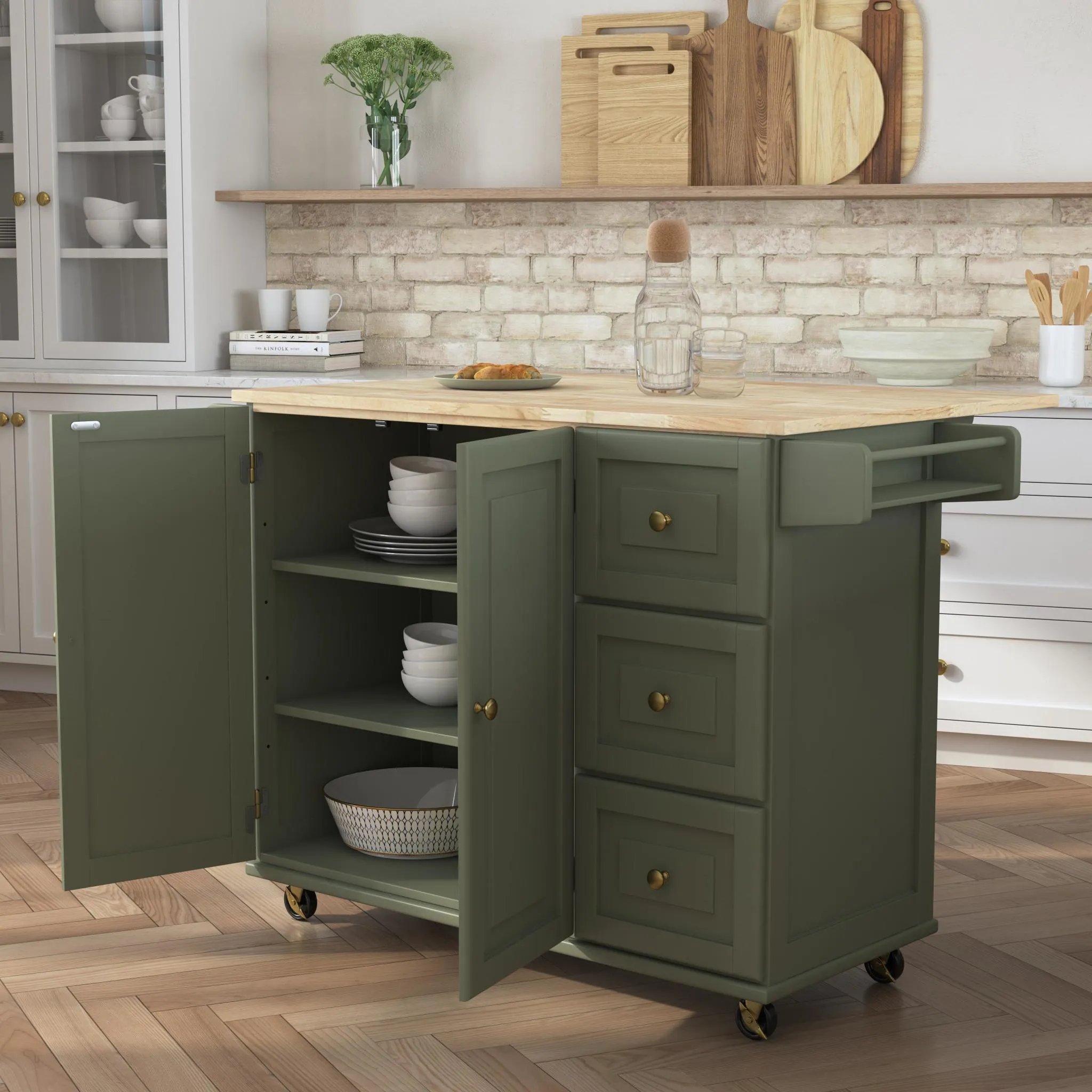 Dolly Madison Green Drop Leaf Kitchen Cart