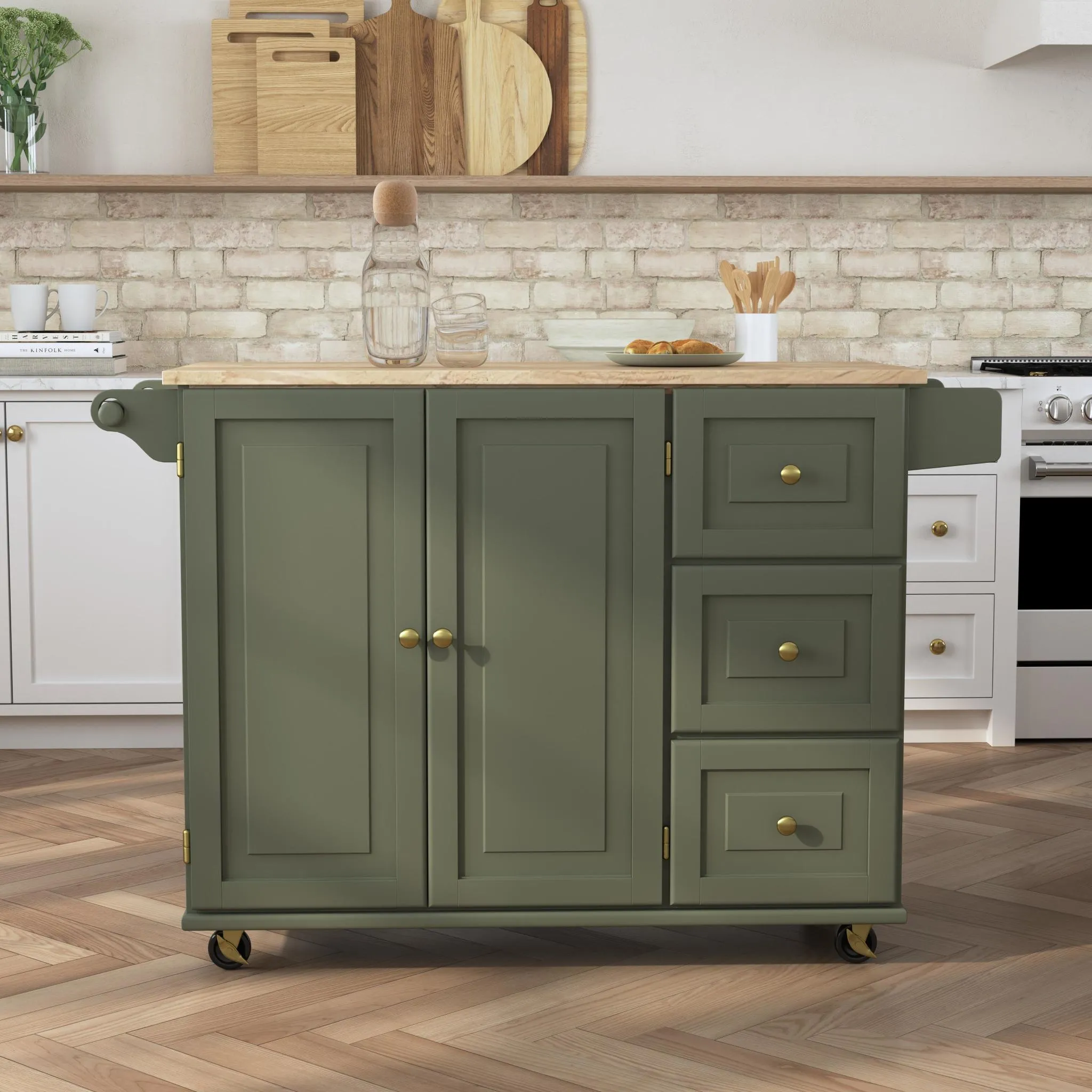 Dolly Madison Green Drop Leaf Kitchen Cart