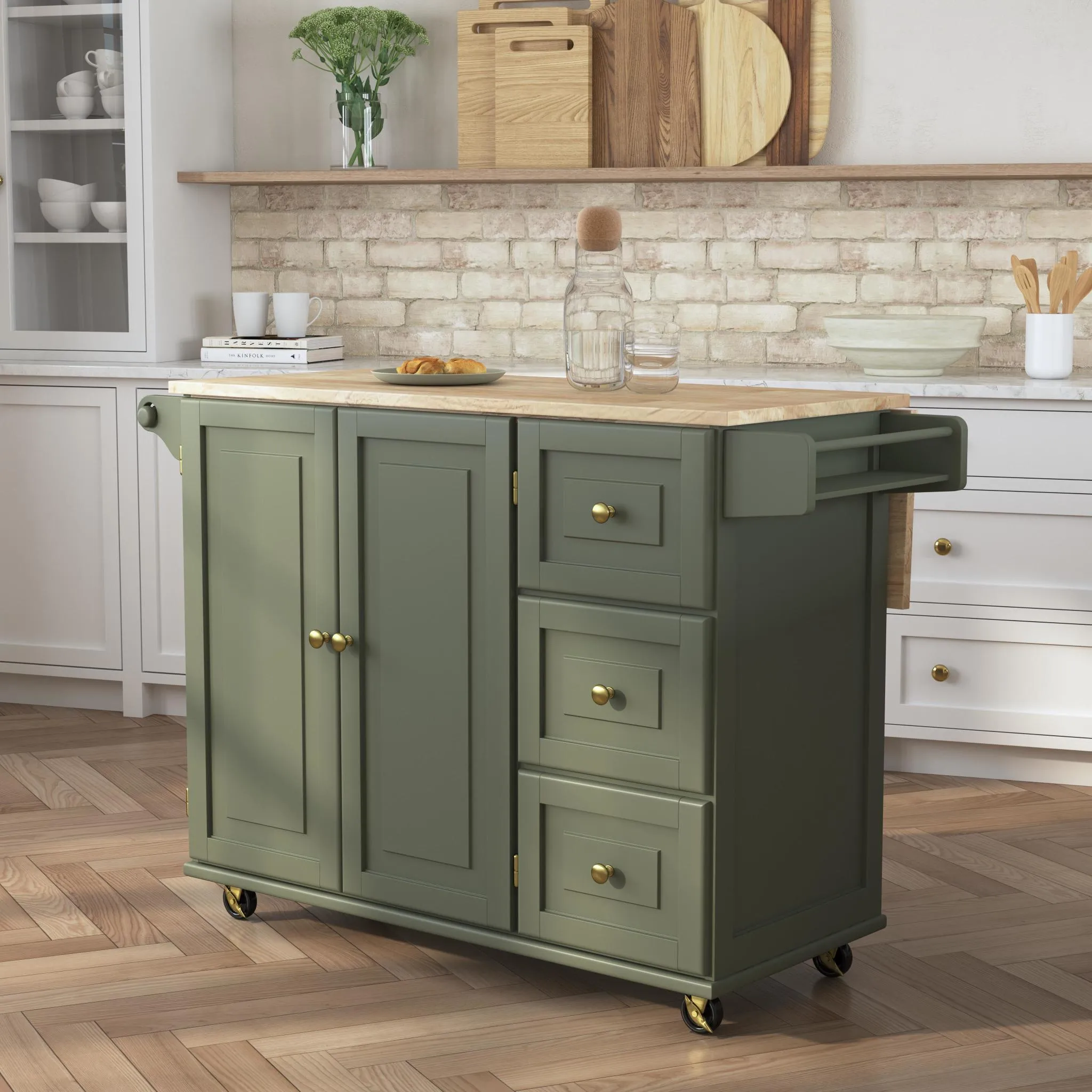 Dolly Madison Green Drop Leaf Kitchen Cart