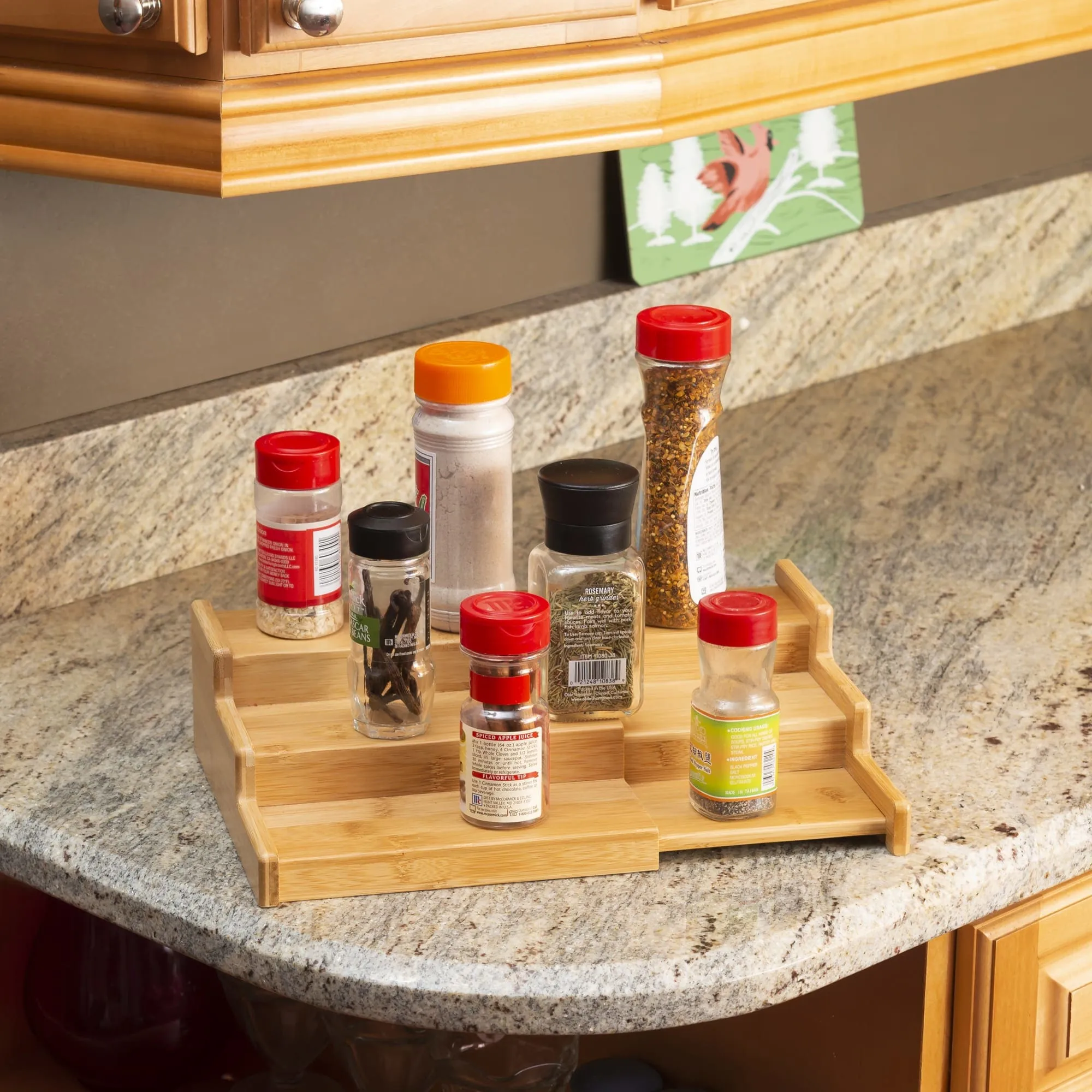 Expandable 3 Tier Step Seasoning and Spice Organizer, Natural