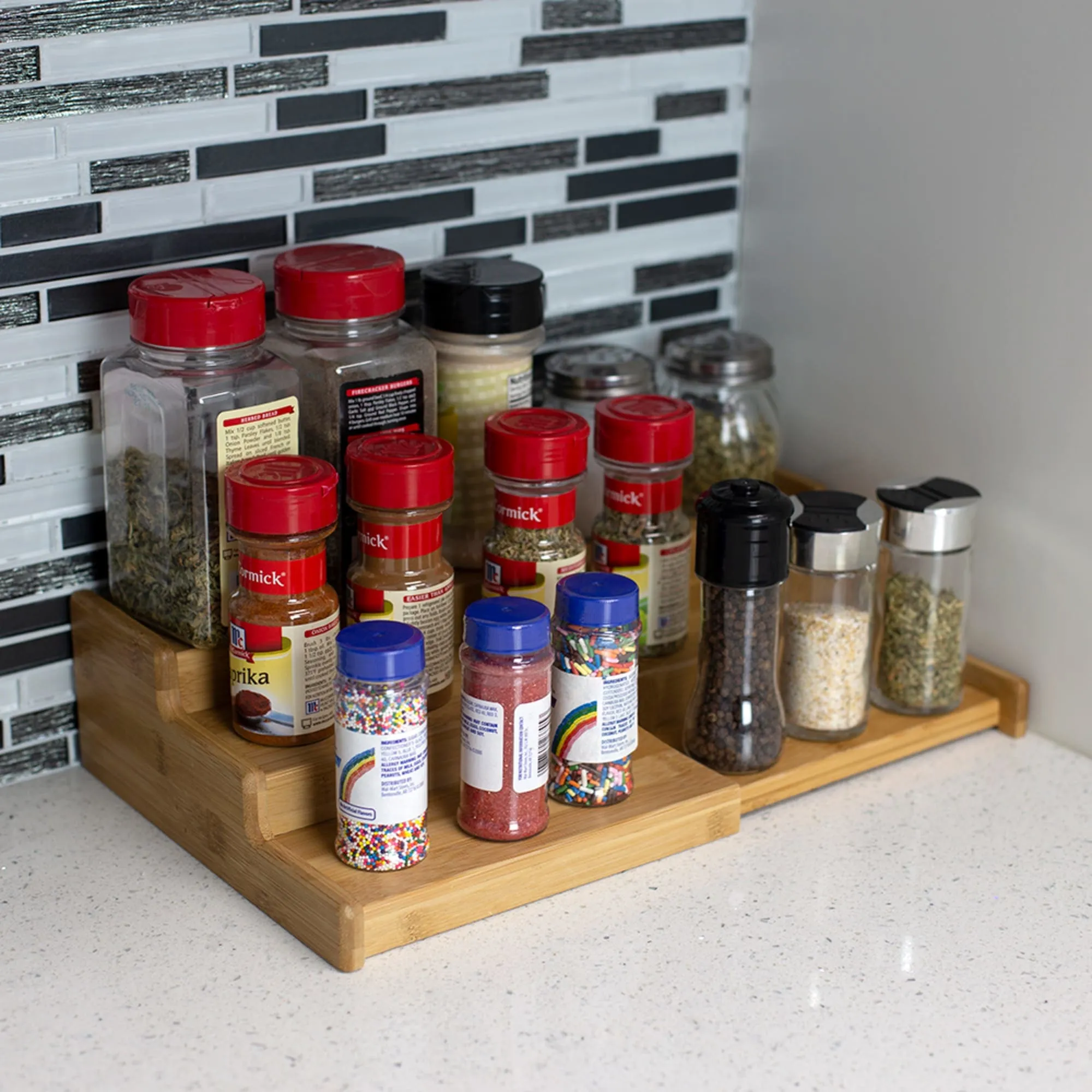 Expandable 3 Tier Step Seasoning and Spice Organizer, Natural