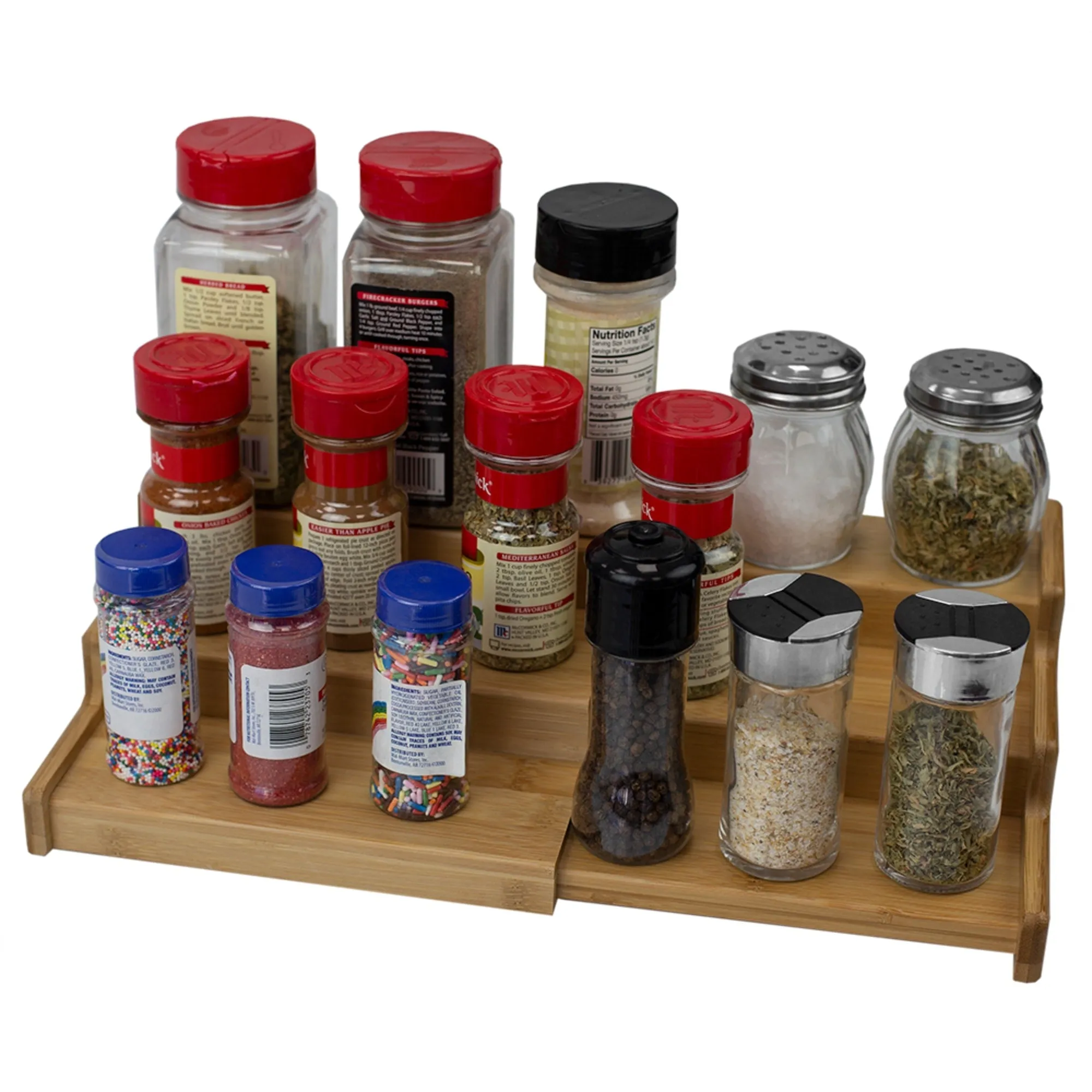 Expandable 3 Tier Step Seasoning and Spice Organizer, Natural