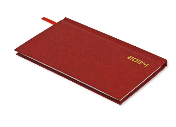 FIS Slim Diary 2024 English (1 Week at a glance) Vinyl, Hard Cover Red