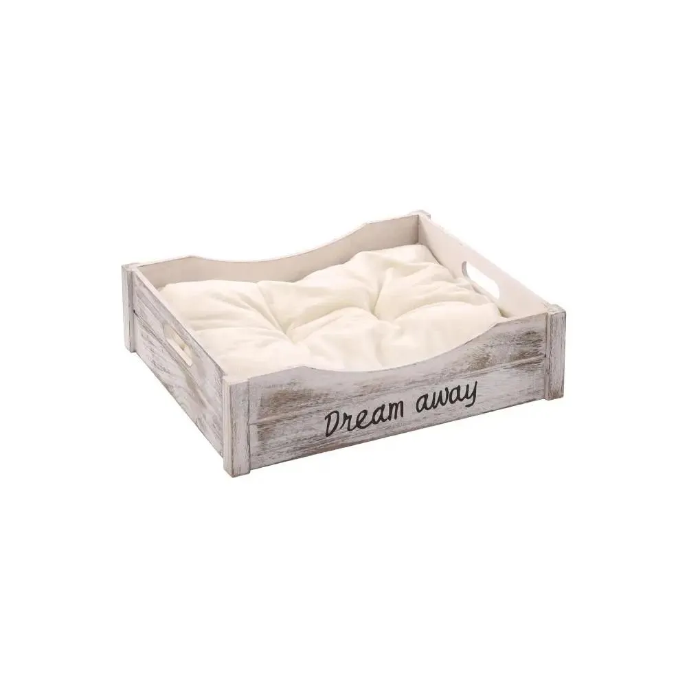 Flamingo Basket Clio Wood and Cushion White Cat Bed (45x38x12cm)