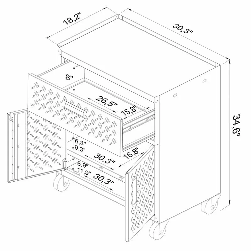 Fortress 31.5" Mobile Garage Cabinet with Drawer and Shelves