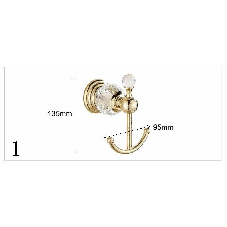 Golden Polish Brass & Crystal Wall Mounted Bathroom Accessories SetsTowel Rack Towel Shelf Hook Paper Holder