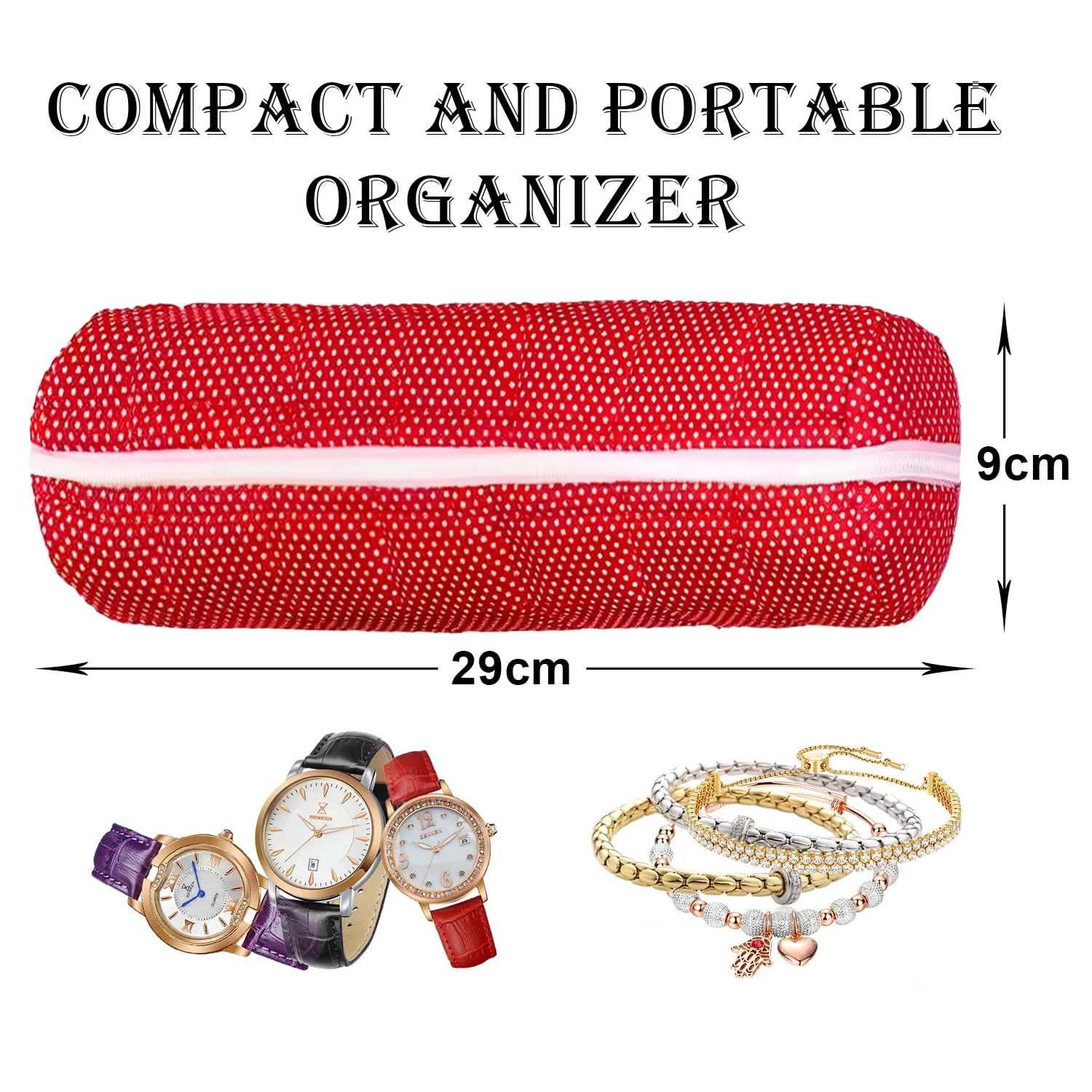 Heart Home Single Bangle cover | Cotton Dot Bangle cover | Travel Bangle cover | Watch Organizer for woman | Bracelet Cover with Zipper | Pack of 2 | Red