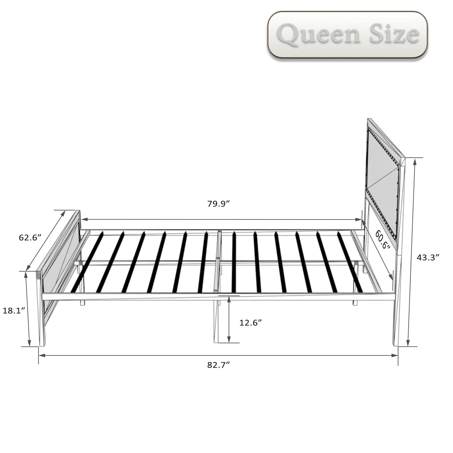 Heavy Duty Metal Bed Frame with Rivet Wooden Headboard & Footboard, Strong Steel Slats Support