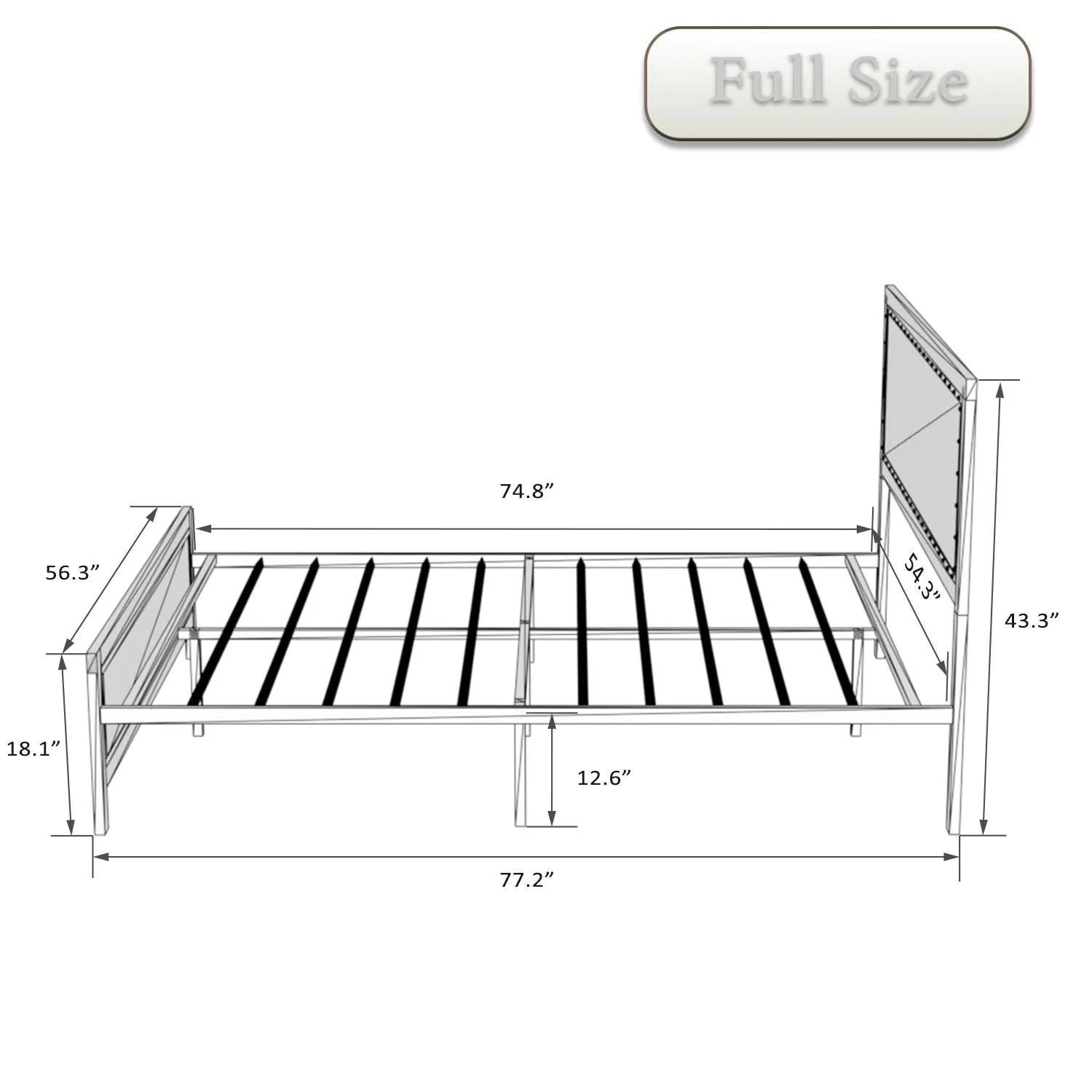 Heavy Duty Metal Bed Frame with Rivet Wooden Headboard & Footboard, Strong Steel Slats Support