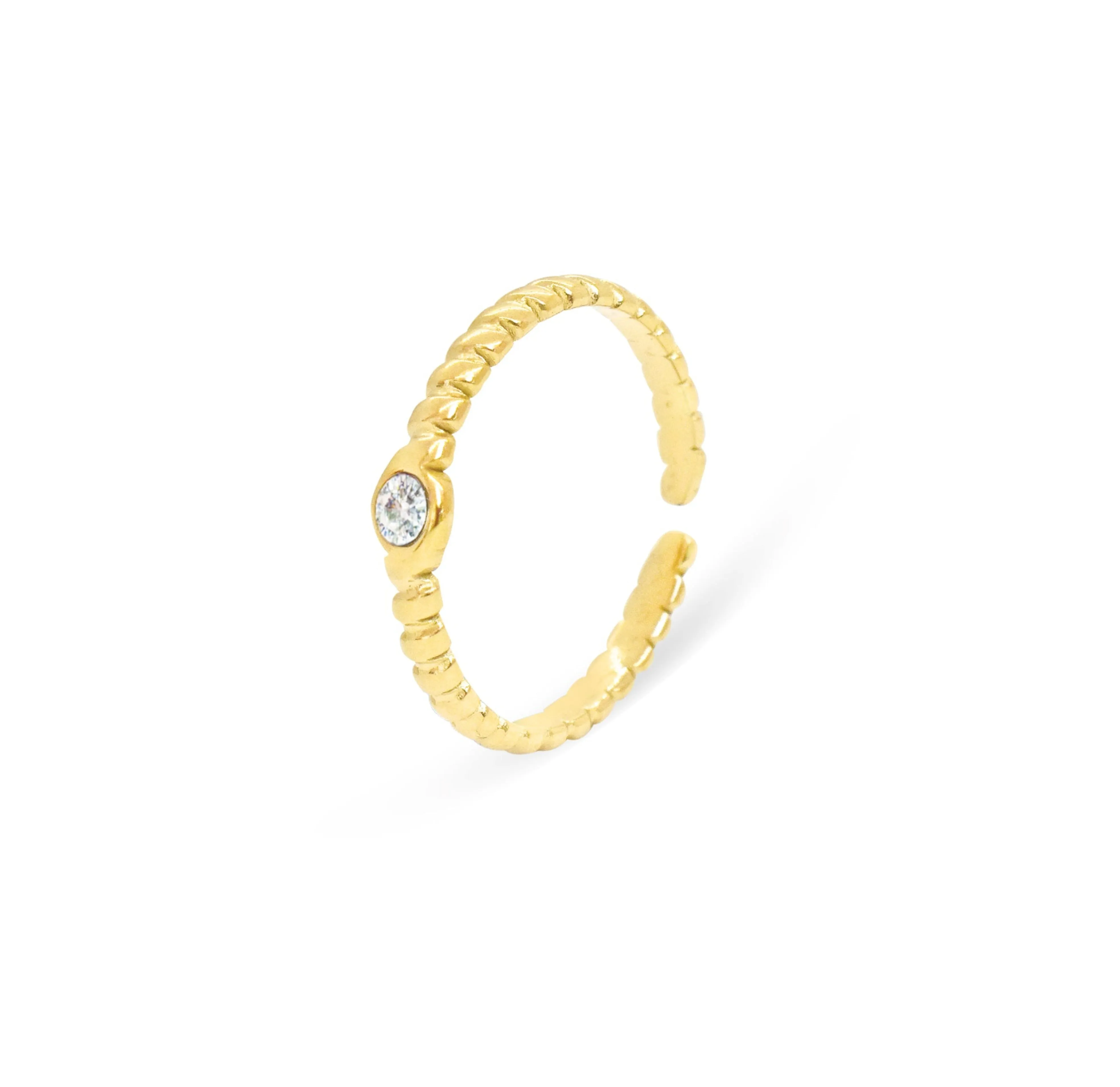 HELINA ADJUSTABLE DAINTY GOLD SOLITAIRE STACKABLE RING