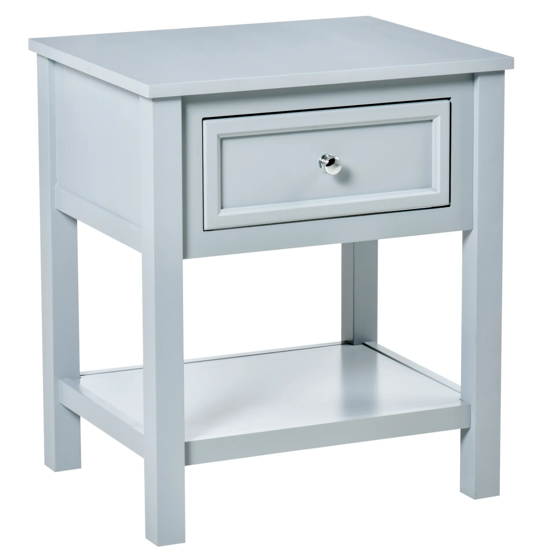 HOMCOM Grey Bedside End Table Nightstand with Drawer & Open Shelf - Classic & Stylish Furniture for Your Bedroom