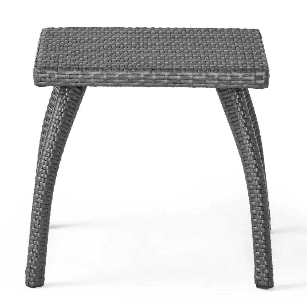 Honi Side End Table, Square 19 Inch, Gray Outdoor Rattan, Iron, Curved Legs By Casagear Home