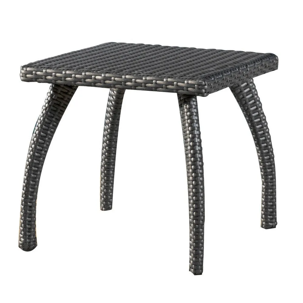 Honi Side End Table, Square 19 Inch, Gray Outdoor Rattan, Iron, Curved Legs By Casagear Home