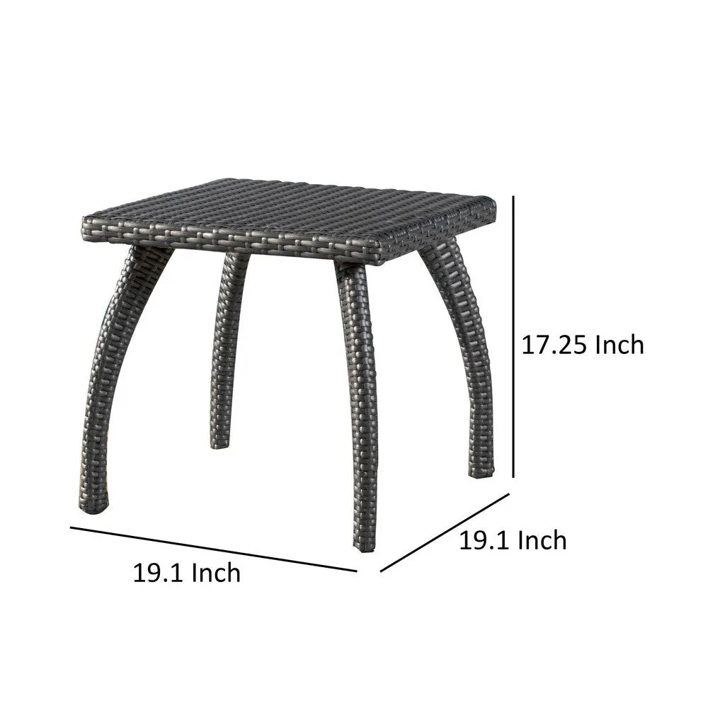 Honi Side End Table, Square 19 Inch, Gray Outdoor Rattan, Iron, Curved Legs By Casagear Home