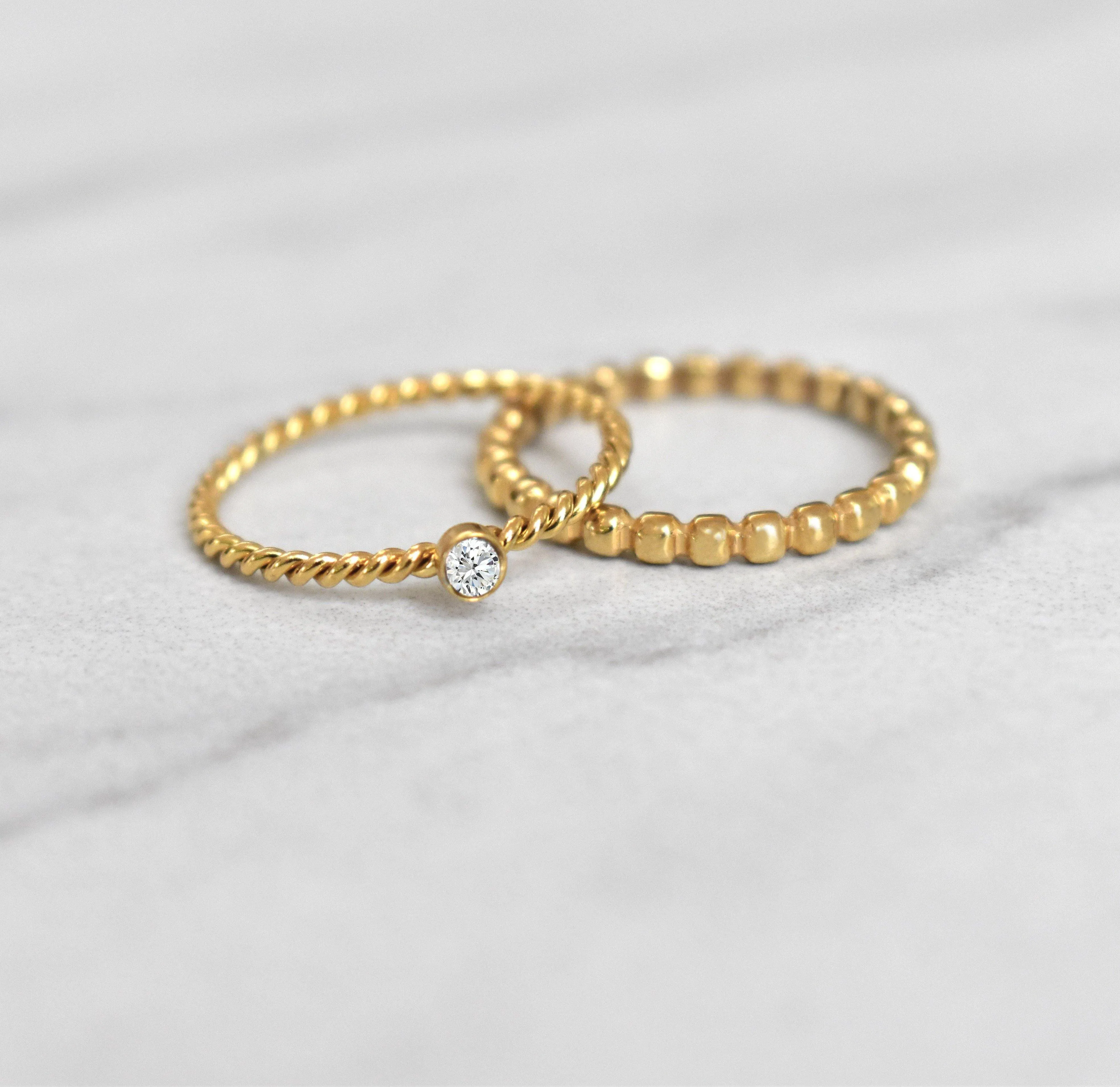 JAINA DAINTY GOLD BEADED STACKABLE RING