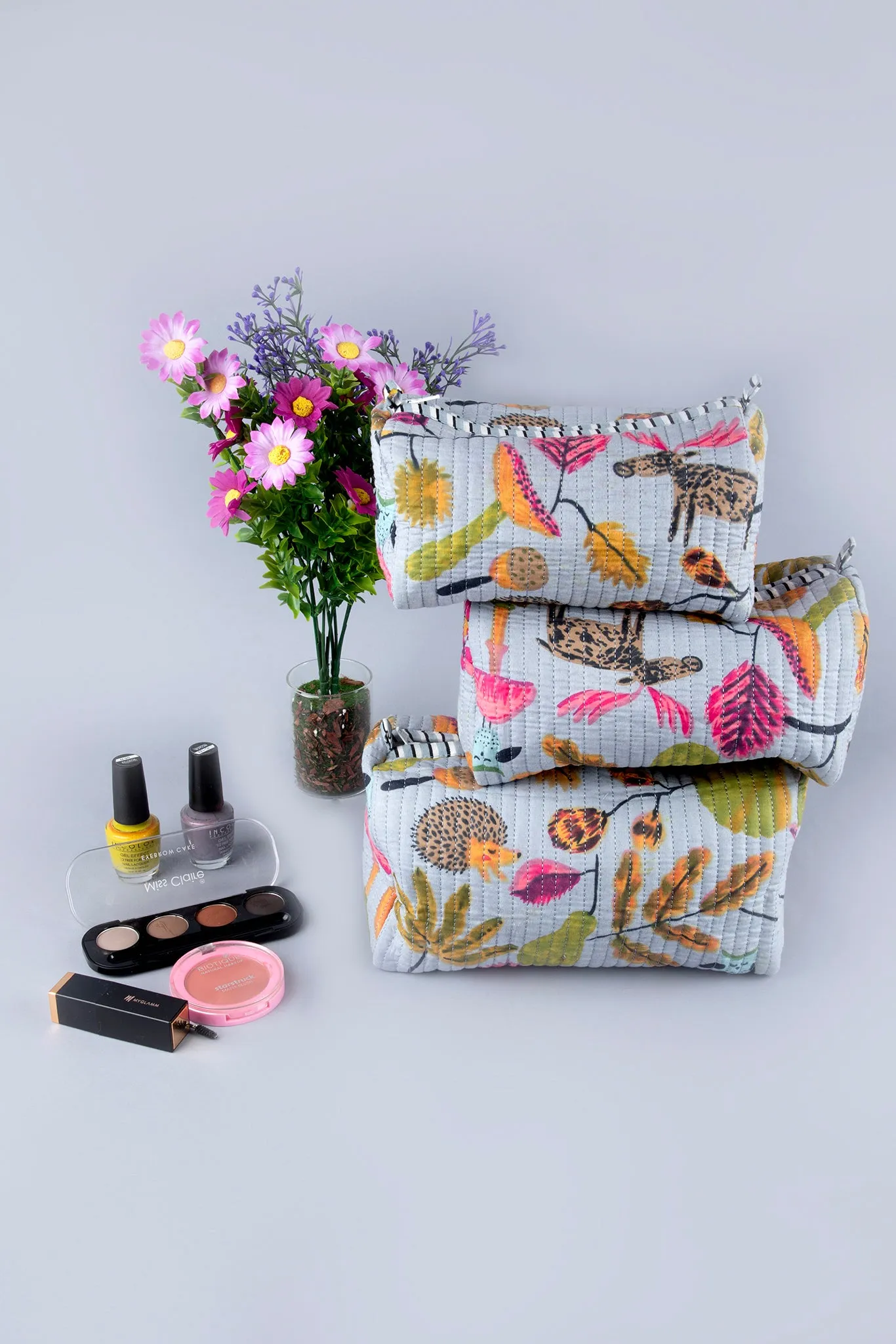 Jungle Bloom Quilted Pouches (Set of 3)