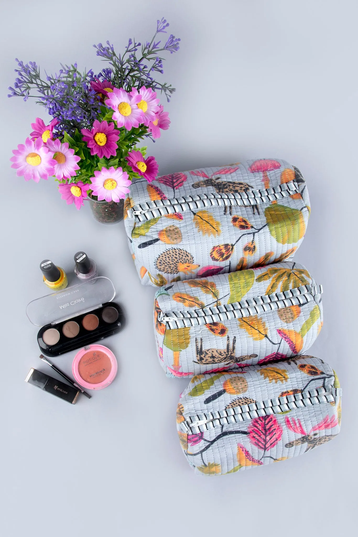 Jungle Bloom Quilted Pouches (Set of 3)