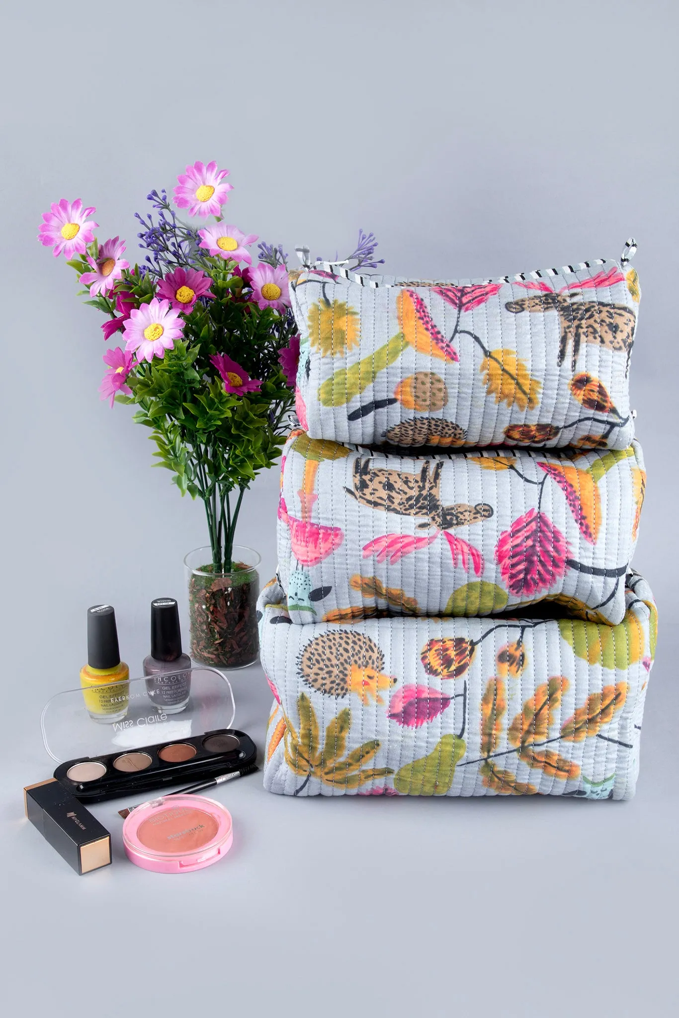 Jungle Bloom Quilted Pouches (Set of 3)